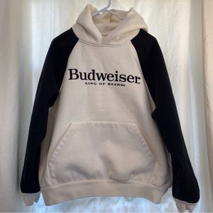 PAC Sun x Budweiser LOGO Raglan Hoodie White Body Black Sleeves Size M with Flaw